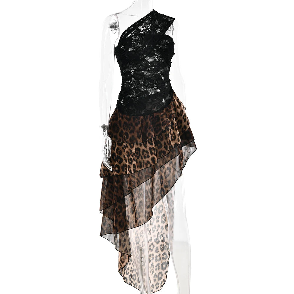 Lace Leopard Ruffle Dress