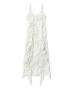 White ruffled dress on a white background
