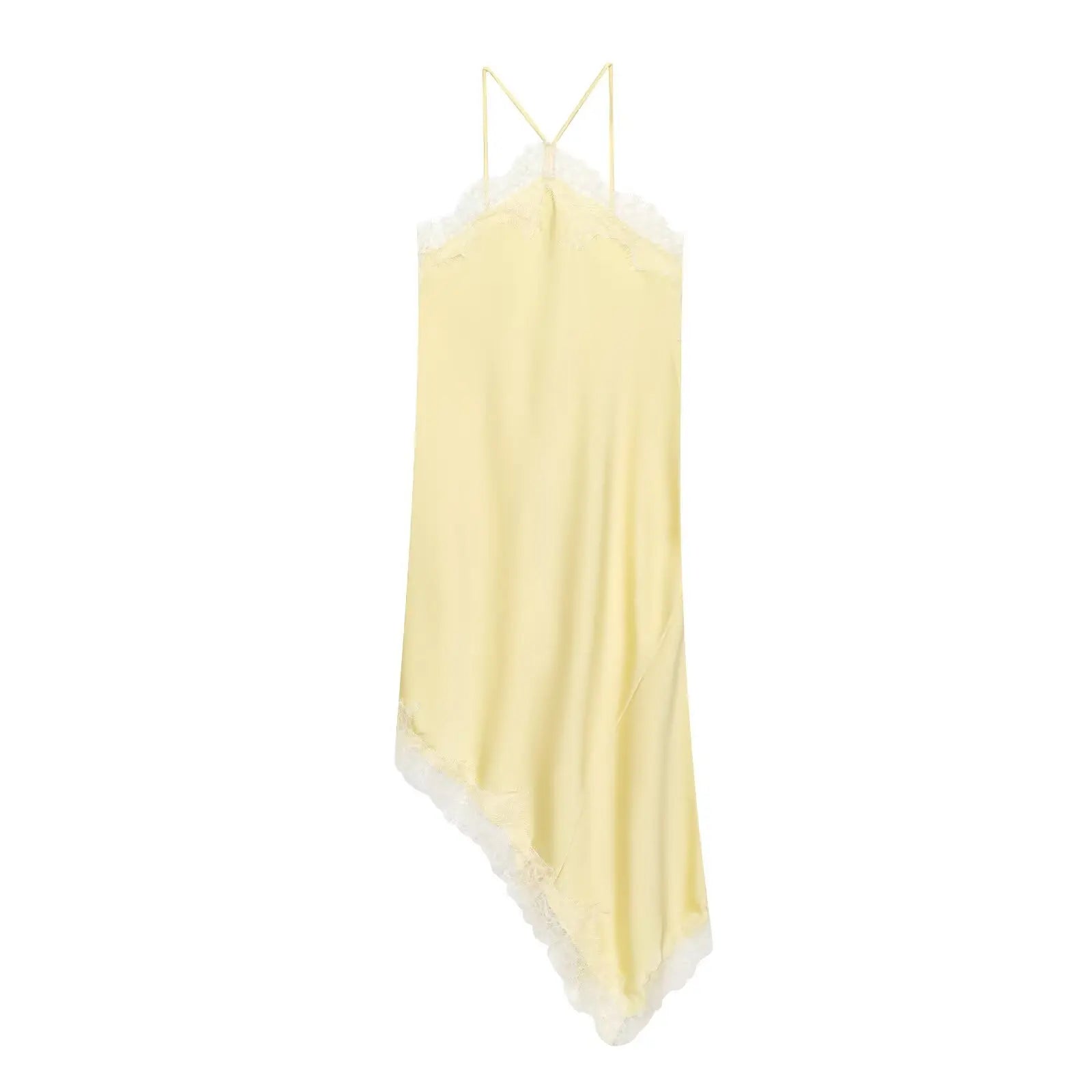 Light yellow dress with thin straps on a white background