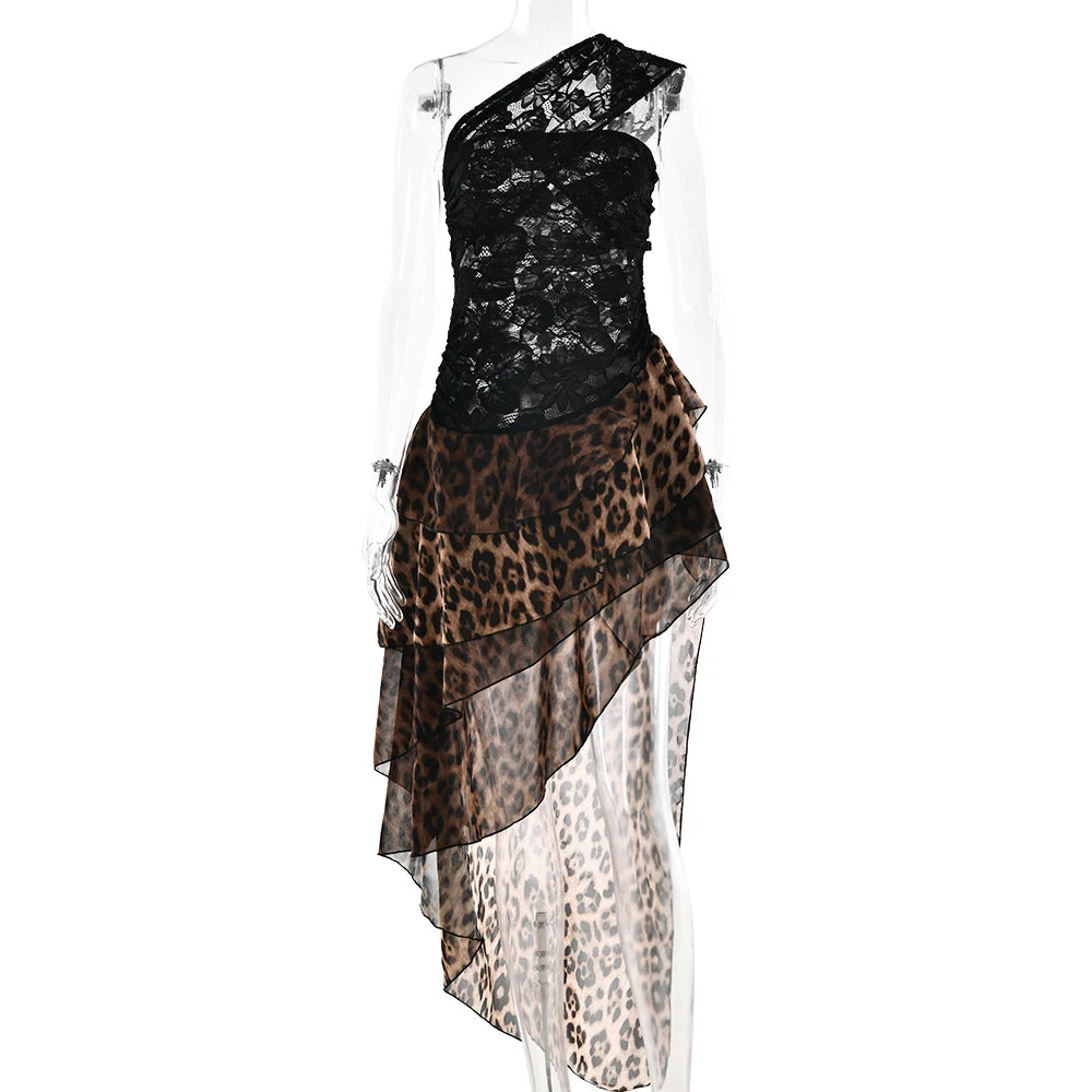 Lace Leopard Ruffle Dress