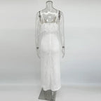 White lace dress on a mannequin against a white background