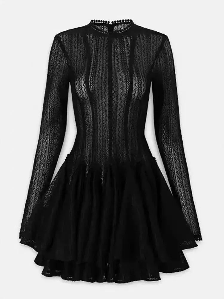 Black mesh dress with long sleeves on a white background